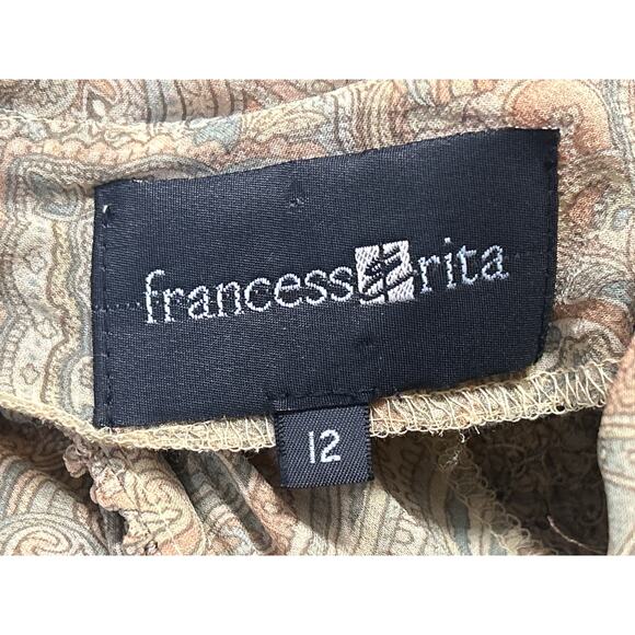 Francess Erita Gold Tan Textured Paisley Long Sleeve Button Up Shirt Top Size 12 - Picture 4 of 4